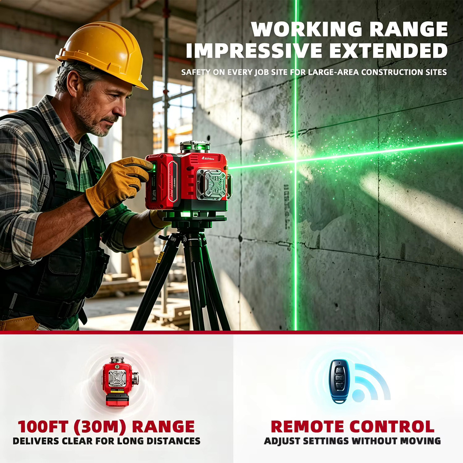 YEVOLT Green Cross Laser mit 16 Linien und 4x360 Grad Selbstnivellierungsfunktion in Grün für DIY-Akzentgestaltung, Bodenbelag und Wanddekoration - Bild 5