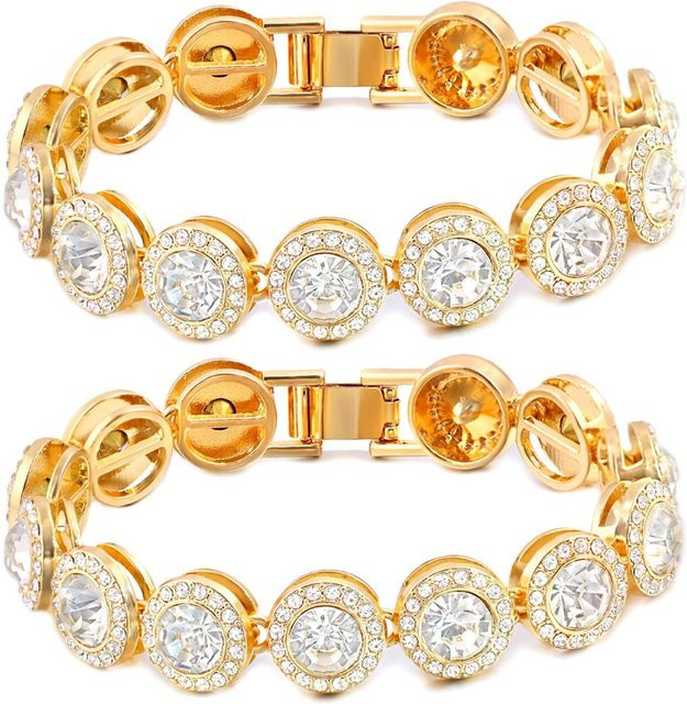YIRAN Tennisarmband, Kupfer, Kristall, Gold, Damen, 8 inch - Bild 1