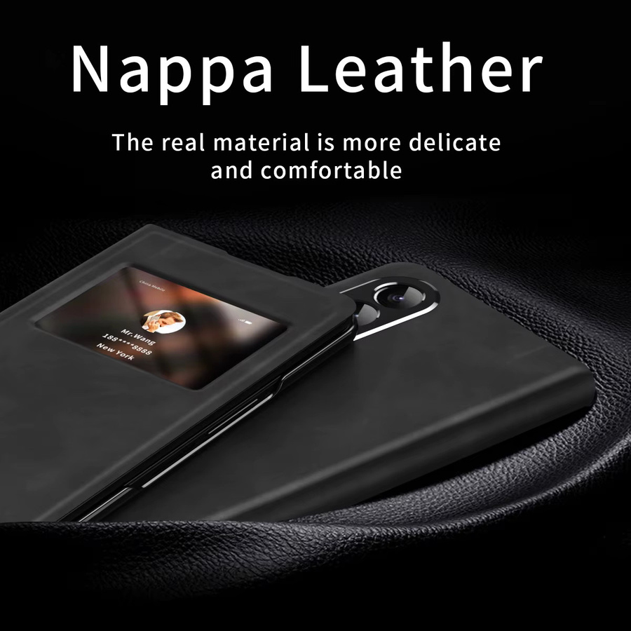 Samsung Klapphülle mit Schiebefenster und magnetischer Halterung für Z Fold 7 6 5 4 3 2, matte Rückseite, Schwarz - Bild 1