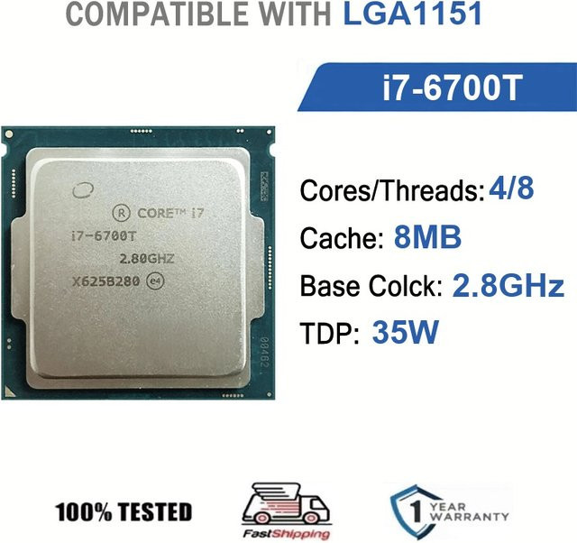 Intel Core i7-6700T CPU mit 4 Kernen, 8 Threads, 2,8 GHz und 8 MB Cache, LGA1151 Skylake HD Graphics 530 - Bild 1