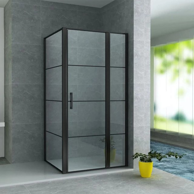 Aloni Duschkabine mit Schwingtür und Festelement in Schwarz Matt, B/T/H: 90 x 120 x 200 cm - Bild 1