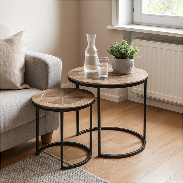 formano Beistelltisch 2er Set Couchtisch modern in Braun mit Holz und Metall - Bild 1