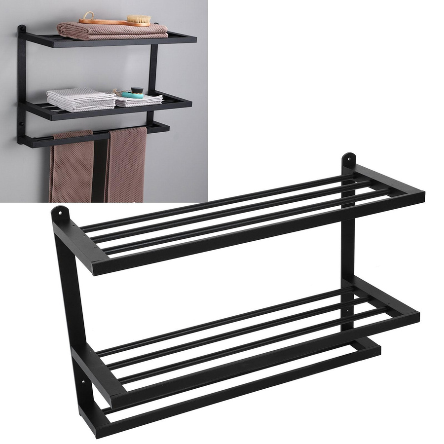 Aimo 3-stöckiges Wandregal aus Aluminium in Schwarz für das Badezimmer als Handtuchhalter und Organizer - Bild 2