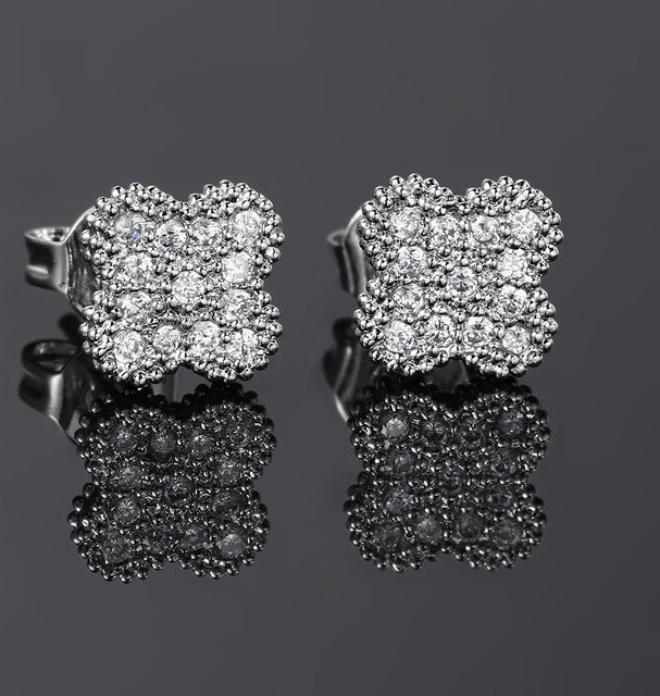 Ohrringe Lucky Clover, Zirkonia, Silber Farbe, Unisex - Bild 1