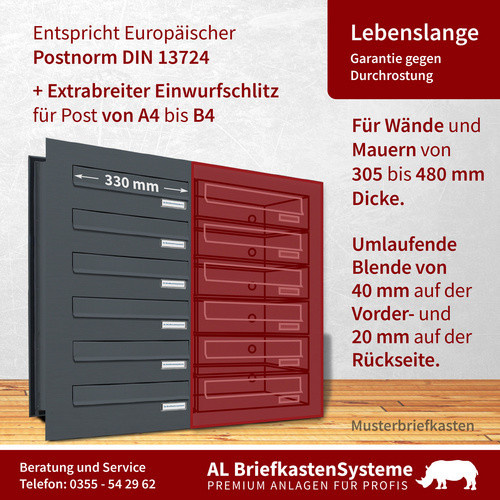 AL Briefkastensystem für 8 Parteien, Mauerdurchwurf, grau, B/H/T: 38,5 x 92 x 48,0 cm - Bild 2