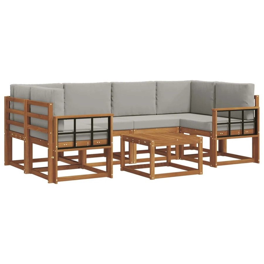 vidaXL Outdoor-Sofagarnitur 7-teilig aus Akazienholz mit Kissen in Grau und Natur - Bild 2