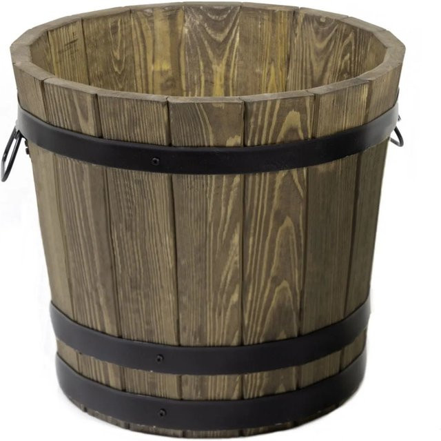 HolzFee Pflanzkübel Rustikal aus Kiefernholz in Walnuss Dunkelbraun Durchmesser: 42 cm, Höhe: 38 cm - Bild 1