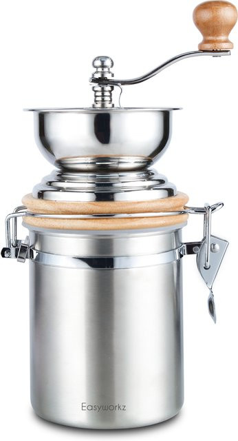 Manuelle Kaffeemühle von Easyworkz aus Edelstahl in Silber mit verstellbaren Einstellungen und luftdichtem Kanister - Bild 1