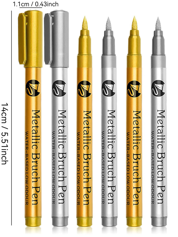 Haile Metallische Farbmarkierungsstifte mit Pinselspitze in Gold und Silber, wasserfeste permanente Kunstmarker für Manga, Scrapbooking und Bastelarbeiten - Bild 3