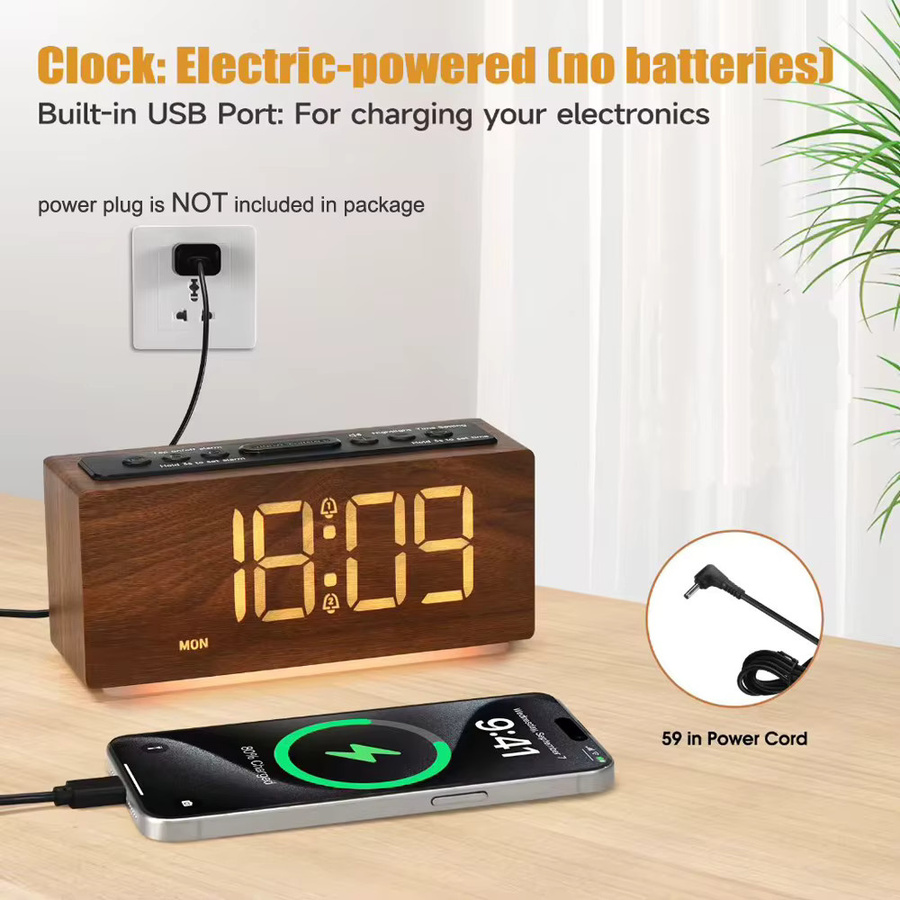 NEIMZ Digitaler LED-Holz-Wecker im minimalistischen Design mit einstellbarer Helligkeit und Schlummerfunktion - Bild 2