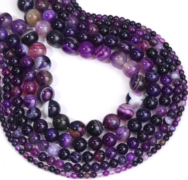 SANSWL Armband Halskette, Achat Perlen, Lila Gestreift, Bunt, Unisex - Bild 1