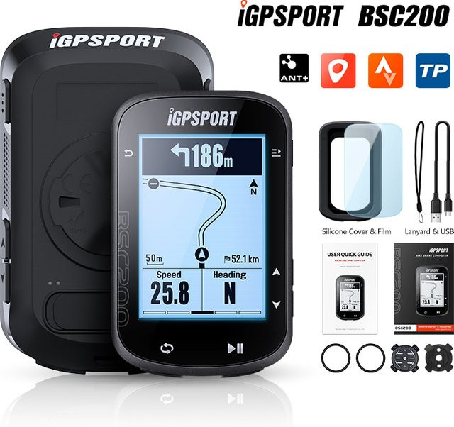 Igp Sport BSC200 Kabelloser GPS Fahrradcomputer in Schwarz mit App-Synchronisierung und Höhenmessung - Bild 1