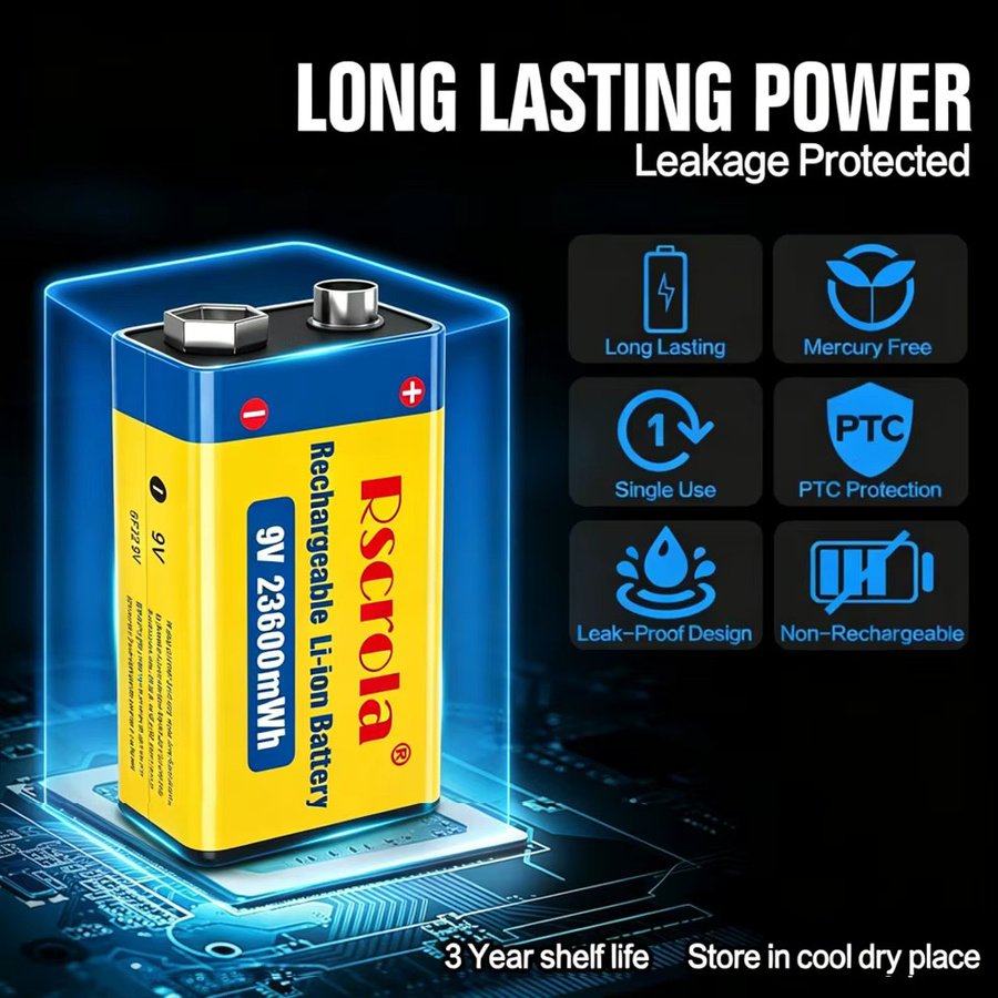Rscrola Wiederaufladbare 9V Li-Ionen Batterie mit USB-C Anschluss, 23600mWh - Bild 4