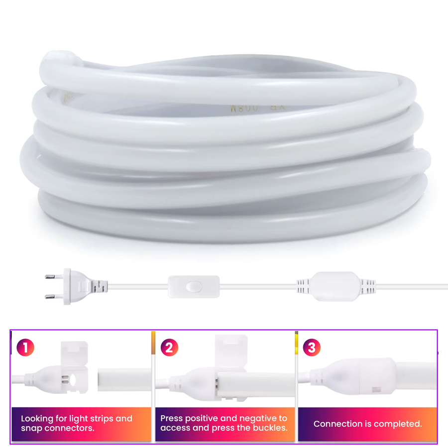 HEGEHE COB LED Neonlicht Streifen Wasserdicht für Garten und Haus, AC 220V Flexibles Silikon Band in Eisblau, Rosa, Gelb, Lila, Weiß oder Rot - Bild 4