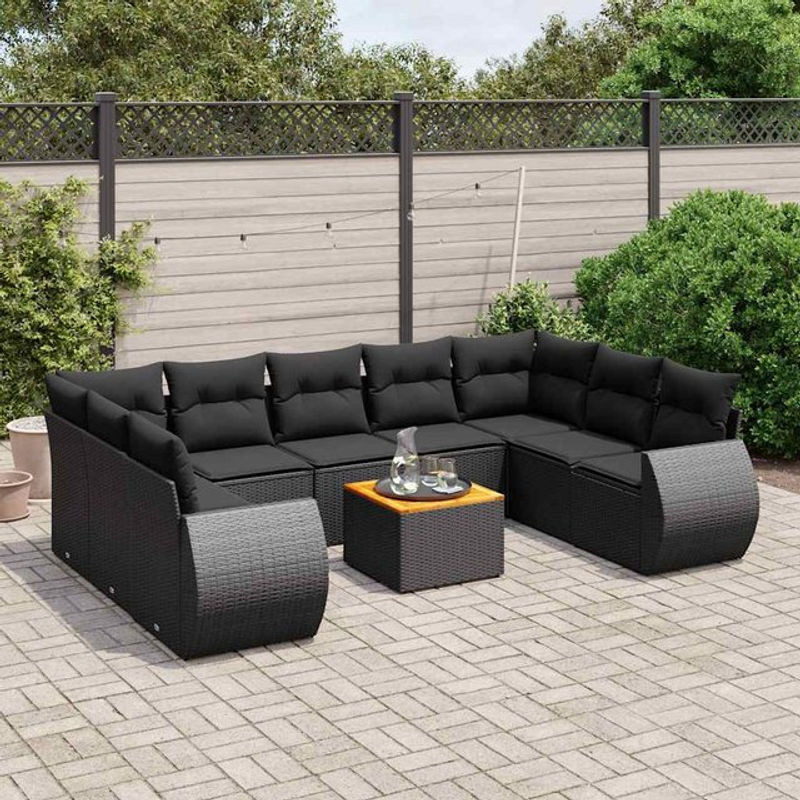 Vidaxl Garten-Sitzgruppe aus schwarzem Rattan mit Kissen im modernen Design für Erwachsene - Bild 1