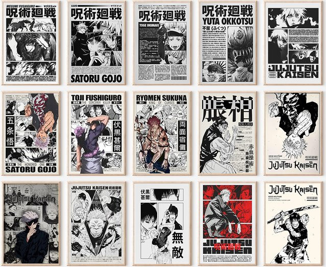 Kayou Jujutsu Kaisen Retro Leinwand-Poster mit Itadori Yuji, Gojo Satoru und Fushiguro Toji, Mehrfarbig - Bild 1