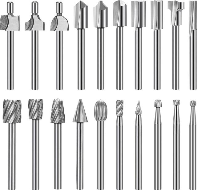 20er Set HSS Gravurfräser für Holzschnitzerei in Silber mit 3 mm Schaft für rotierende Werkzeuge - Bild 1