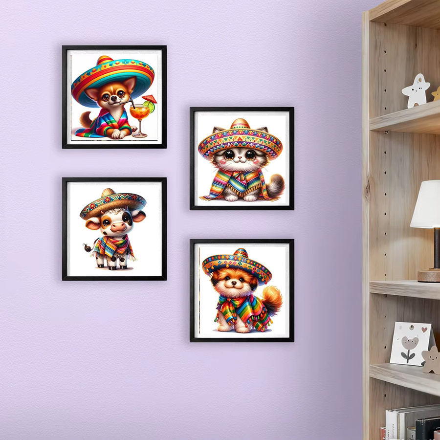 HUACAN 4er Set Diamantmalerei mit Tier-Motiven Katze und Hund als DIY Mosaik-Set in Mehrfarben mit runden Steinen - Bild 3