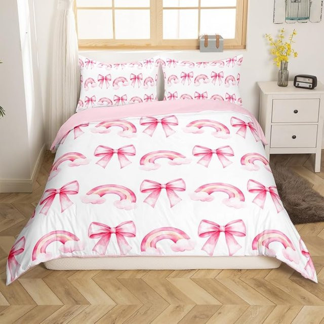 Allbestart Bettwäscheset für Kinder mit Cartoon Prinzessin und rosa Schleife, 3-teilig in Rosa und Weiß, B/H: 150 x 200 cm - Bild 1