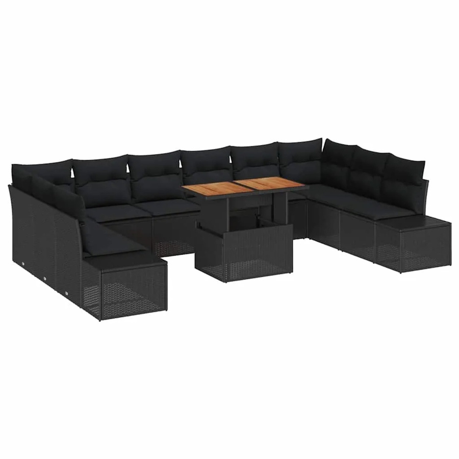 vidaXL Garten-Sofa-Set aus Poly Rattan in Schwarz mit 11-teiligem Set, Polster und Stauraumfunktion - Bild 2