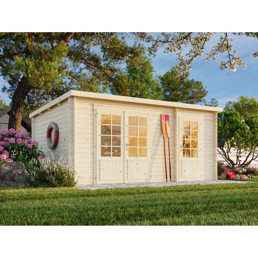 Palmako Ella Blockbohlenhaus aus Fichtenholz mit Pultdach in Braun, B/H/T: 470 x 214 x 300 cm - Bild 2
