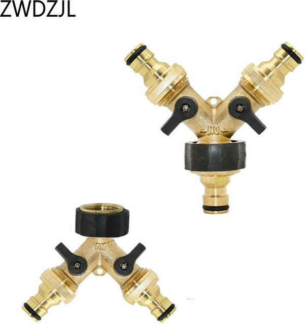 ZWDZJL 2-Wege-Leitungswasserverteiler aus Messing mit 3/4 Zoll Innengewinde und 16mm Nippel in Gold - Bild 1