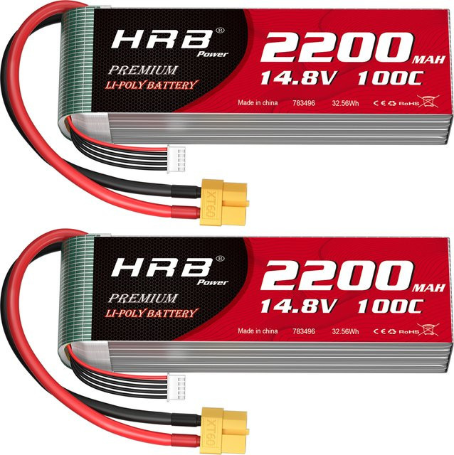 HRB Power LiPo Batterie 14,8 V 4S 2200 mAh 100C mit XT60 Anschluss für RC Quadcopter, Hubschrauber, Boot, Auto und Flugzeug - Bild 1