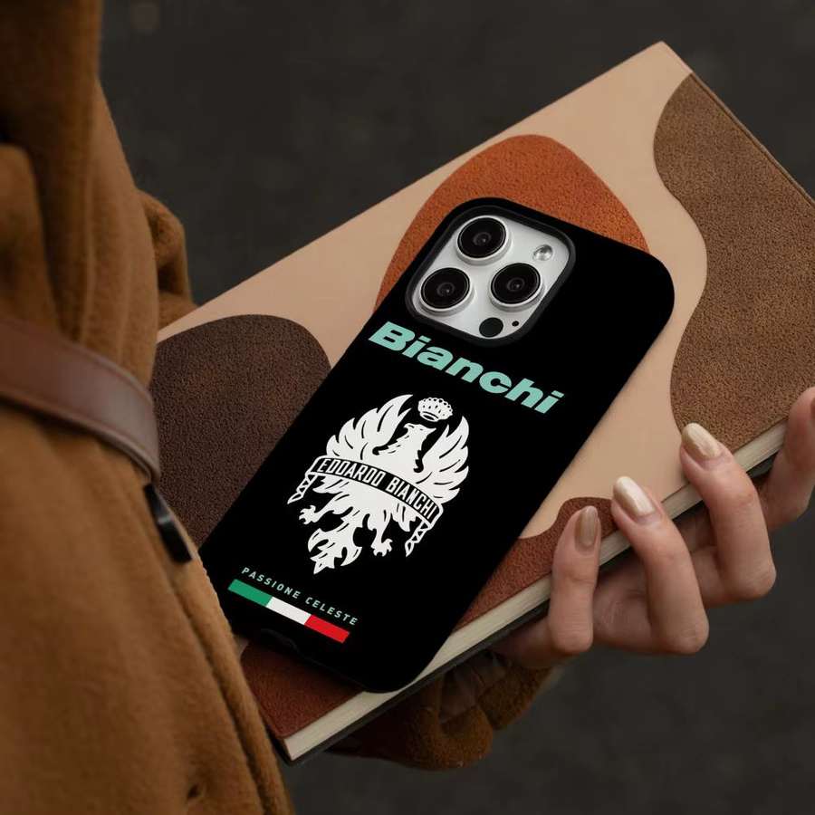 B-Bianchi-S Handyhülle für iPhone 12 bis 17 Pro Max Plus mit glänzender HD-Doppelschicht-Flüssighartschale in Schwarz und Weiß - Bild 2