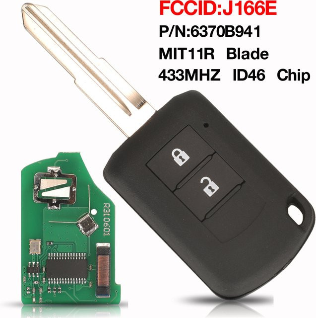 Jingyuqin Fernbedienung Autoschlüssel mit ID46 Chip und 433 MHz für Mitsubishi Mirage Outlander ASX 2016-2019, Farbe: Schwarz - Bild 1