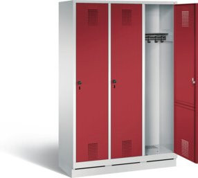 C+P Garderobenschrank Evolo aus Stahl mit 3 Abteilen, Farbe: Korpus lichtgrau, Front rubinrot, H x B x T: 180 x 120 x 50 cm - Bild 1