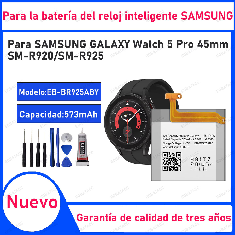 Samsung EB-BR925ABY Ersatzakku mit 590 mAh für Galaxy Watch 5 Pro 45mm SM-R920 SM-R925 in Schwarz inklusive Werkzeug-Set - Bild 1