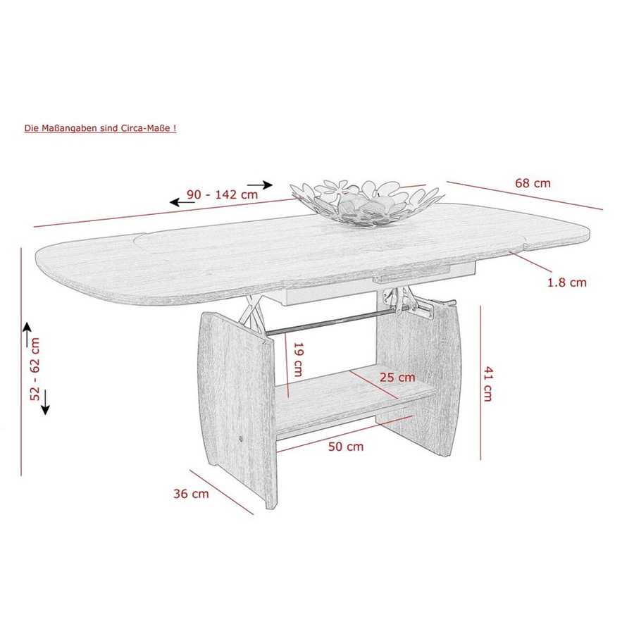 Hela Couchtisch MICHAEL III aus Holzwerkstoff in Eiche Sonoma, höhenverstellbar und ausziehbar, B/H/T: 90 x 52 x 68 cm - Bild 2