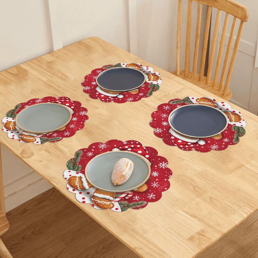VIKAMA 4-teiliges Weihnachts-Tischset mit Lebkuchenmann und Schneeflockenmotiven in Multicolor - Bild 3