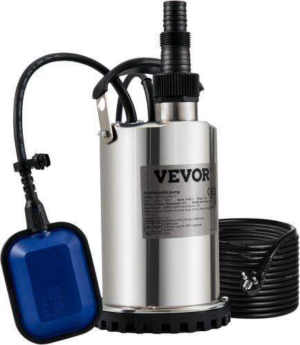 VEVOR Schmutzwasserpumpe 550W Tauchpumpe aus Edelstahl mit 9500L/h Durchfluss und Schwimmerschalter in Silber - Bild 1