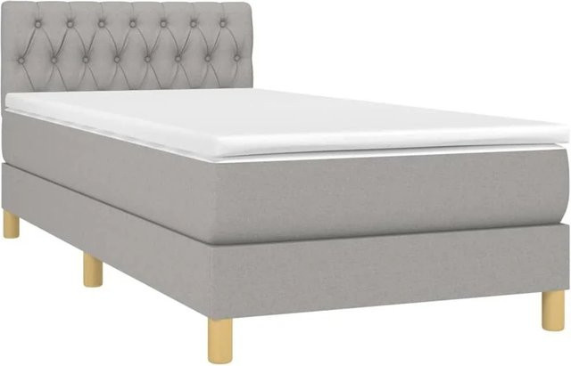 vidaXL Boxspringbett mit Matratze in Hellgrau, Hybridbett mit LED-Unterbettbeleuchtung und USB-Anschluss, B/T/H: 80 x 200 x 78 cm - Bild 1
