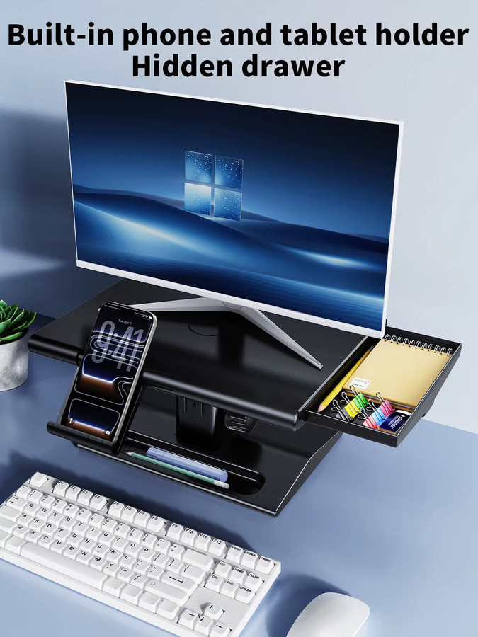 EARY Monitorarm in Schwarz als ergonomischer Desktop-Monitorhalter und Laptop-Ständer mit Telefonhalterung und höhenverstellbarer Funktion für deinen Schreibtisch - Bild 3