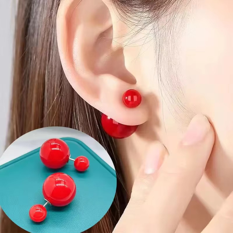 DAIZHEMEI Ohrstecker, Imitationsperlen, rot-weiß, Damen - Bild 2