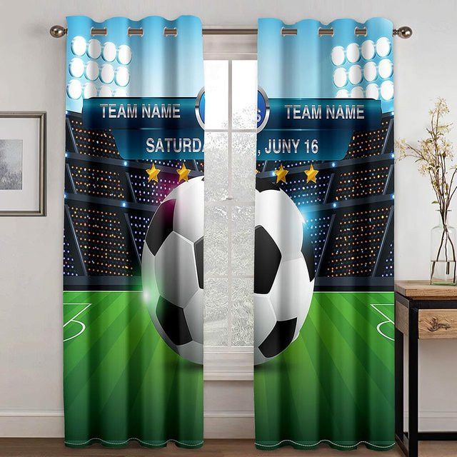 Yiran Furniture Graffiti Fußball Sport Fenstervorhänge aus Polyester, 2er-Set, halbtransparent, Mehrfarbig, Breite: 100 cm, Höhe: 240 cm - Bild 1