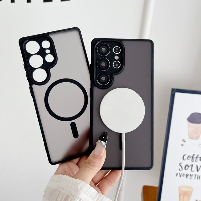 Magnetische matte Handyhülle für Samsung Galaxy S24 Ultra, S24FE und S24+ in Schwarz mit Linsenschutz und kabelloser Ladefunktion - Bild 1