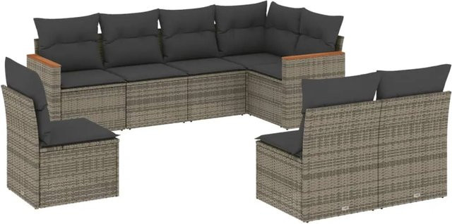 vidaXL 8-tlg. Garten-Sofagarnitur in L-Form aus Poly-Rattan und Metall in Grau mit UV-beständigen Kissen - Bild 1