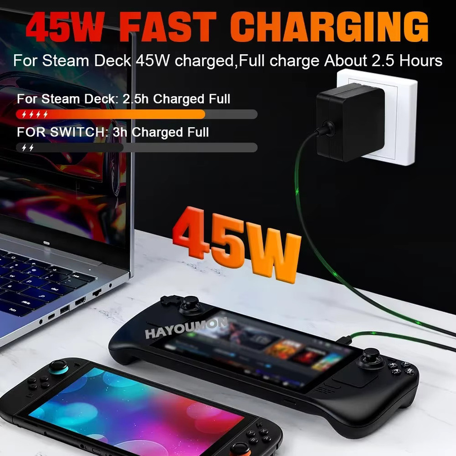 HeroAngel AC-Netzteil 45W USB-C Schnellladegerät in Schwarz für PlayStation Portal, Nintendo Switch und Steam Deck - Bild 4