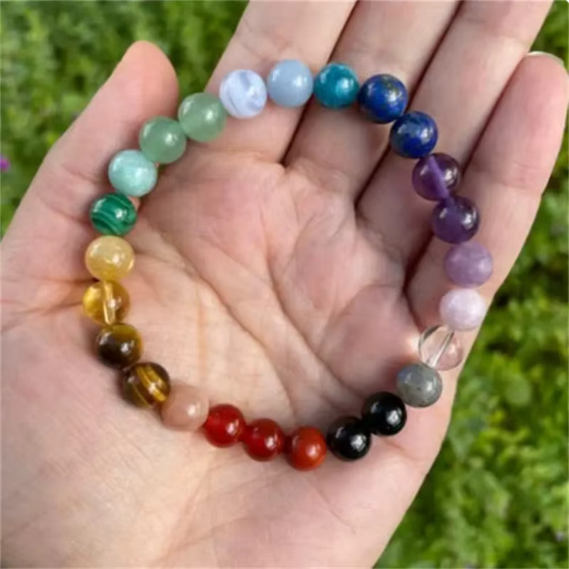 Armband Damen, Amethyst, Tigeraugen, 7-Chakra-Perlen, Bunt - Bild 2