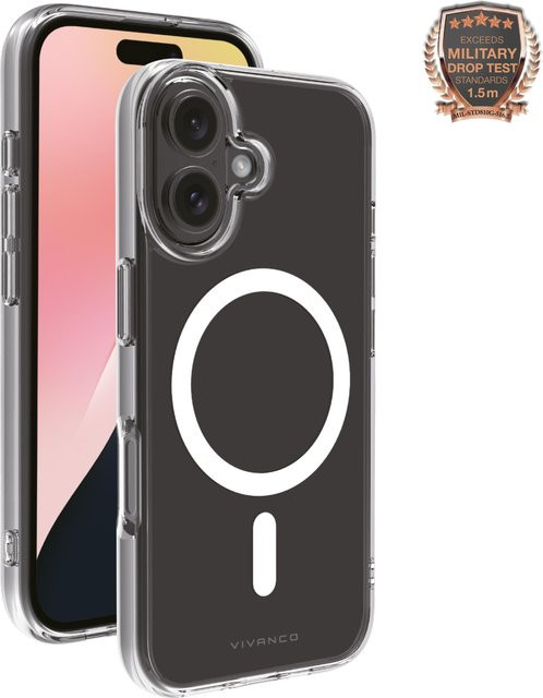 Vivanco Mag Steady Anti Shock Cover Handyhülle für iPhone 16, Transparent, mit Magnetic Wireless Charging Support - Bild 1