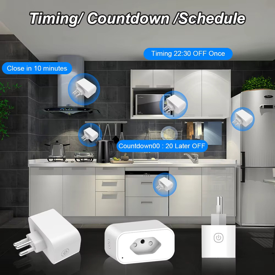 Tuya WiFi Smart-Steckdose mit Brasilianischem Steckertyp N in Weiß, Fernsteuerung und Sprachsteuerung via Smart Life App mit Timer, Countdown und Überlastschutz - Bild 4