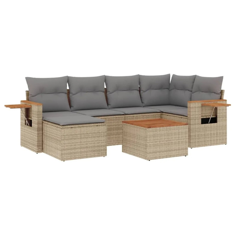 vidaXL 7-teilige Garten-Sofagarnitur aus Poly-Rattan und Akazienholz in Beige-grau - Bild 2