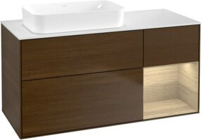 V&B Waschtischunterschrank Finion mit Wandbeleuchtung in Walnuss Furnier, Farbe Braun, B: 120 cm, T: 60 cm, H: 60 cm - Bild 1