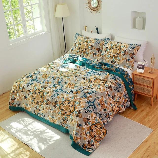 Nordische Überwurfdecke aus Baumwollgaze von Your Warm Home im Boho-Stil mit floralem Muster, Mehrfarbig, B/B: 200 x 230 cm - Bild 1