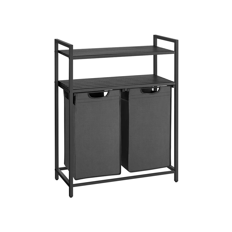 Vasagle Wäschekorb mit 2 Fächern in Schwarz-Grau, H x B x T: 92 x 33 x 73 cm - Bild 2