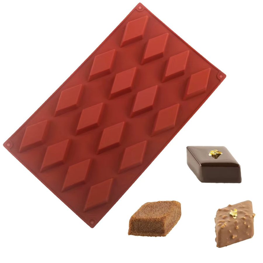 Meibum Silikonform für Mousse und Schokolade in Rot mit 16 quadratischen Diamantformen - Bild 2
