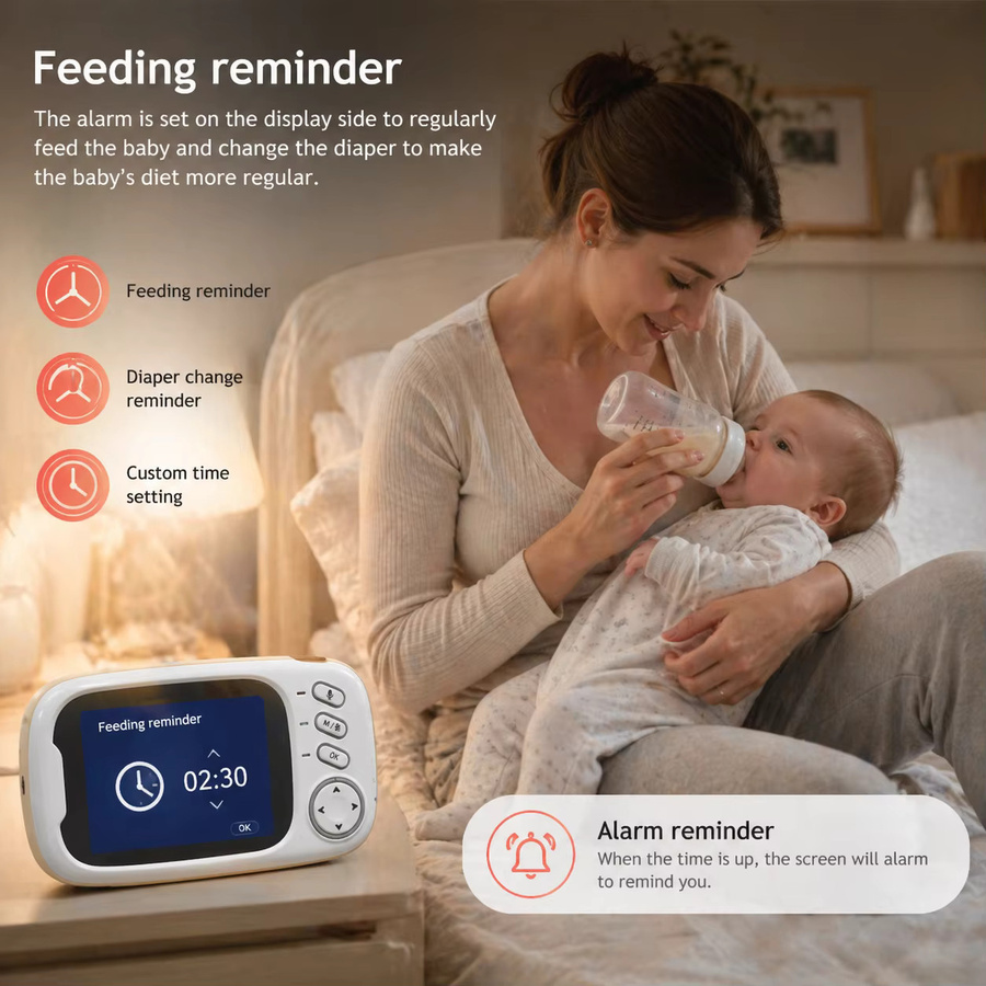 Aegiscam Video-Babyphone mit 3,5-Zoll-Display, Infrarot-Nachtsicht, Zwei-Wege-Kommunikation, Temperaturüberwachung und Geräuscherkennung, Weiß - Bild 4
